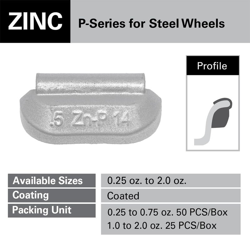 CKAuto P Series Zinc Clip on Wheel Weights 0.5oz, 1/2oz, Coated, 50Pcs/Box Fit for Steel Wheel - Image 2